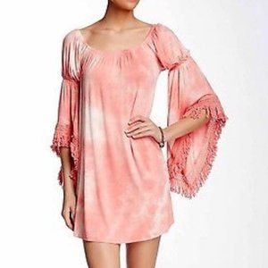 VaVa Fringe Sleeve Coral Tie-dye Tunic Dress, S, NWT